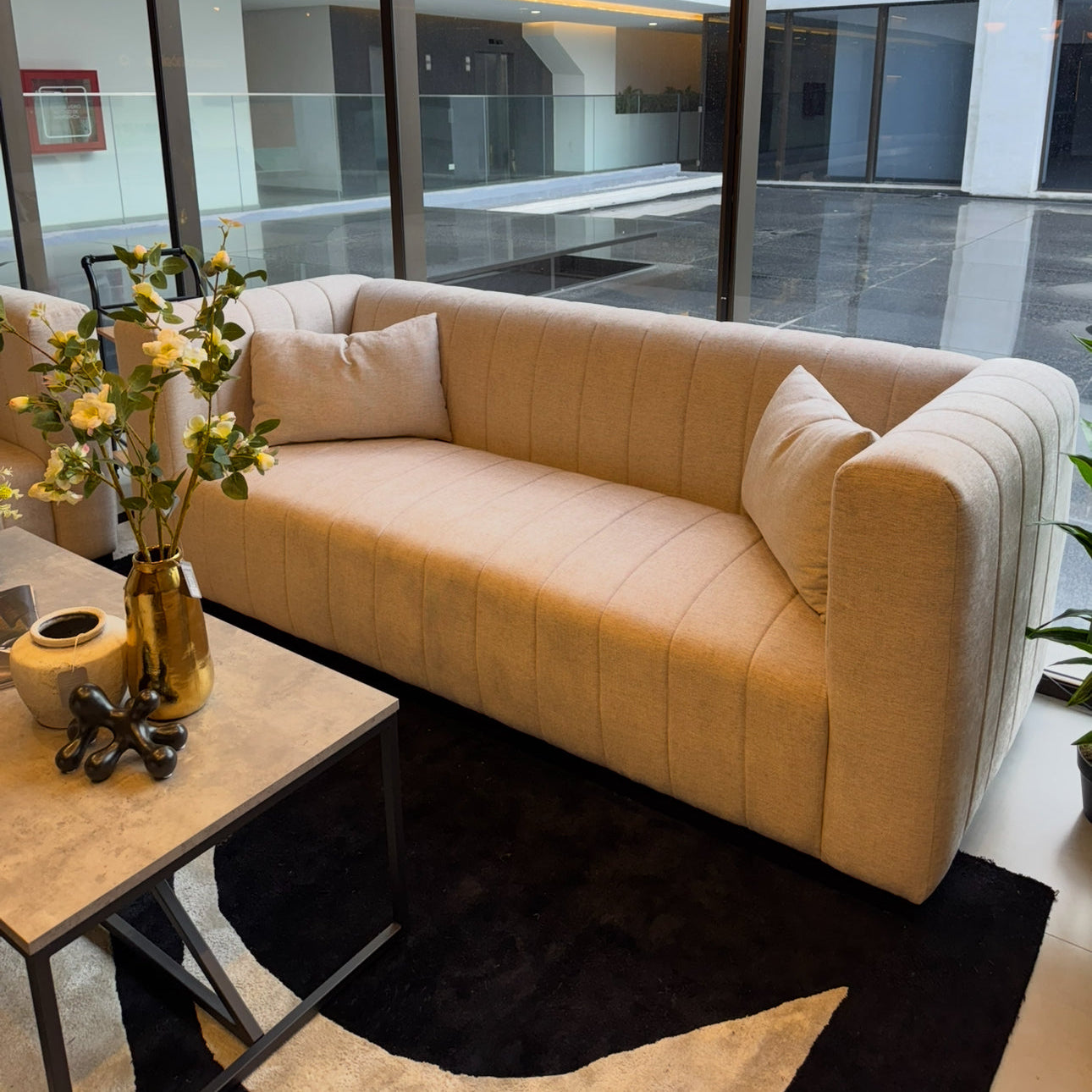 SOFA LINEAL LINO BEIGE 2 PLAZAS